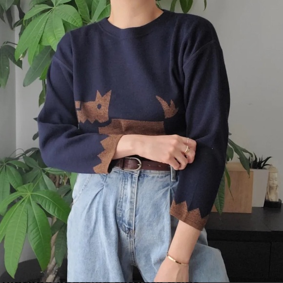 Vintage Rodier sweater with a Scottish terrier print - Picture 2 of 7